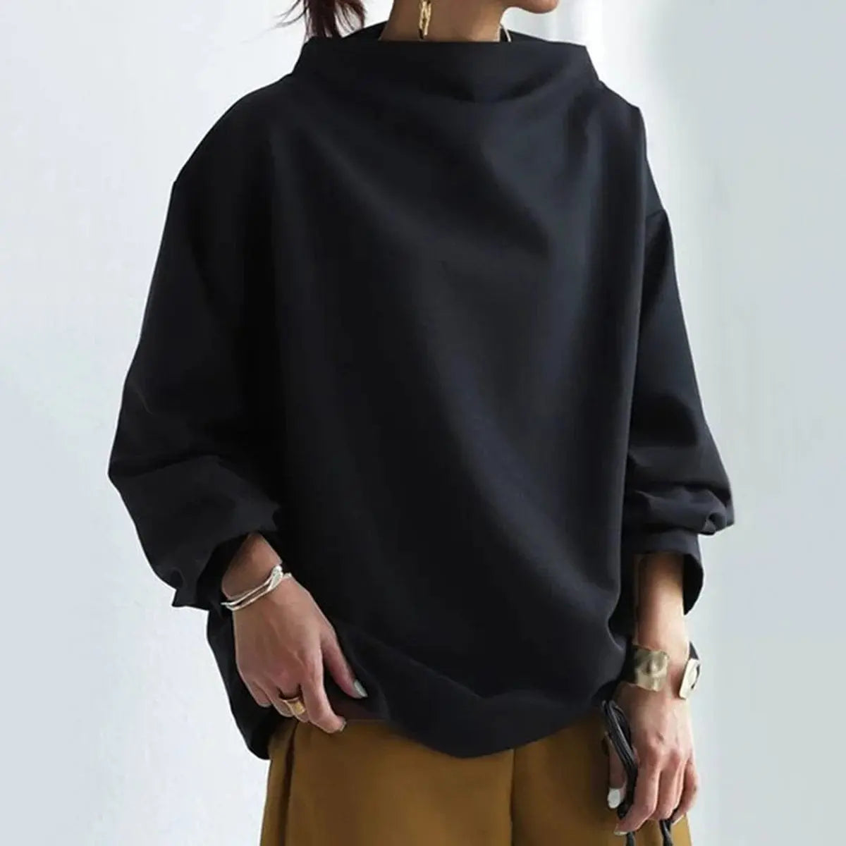 Women's Oversized High-Neck Knit Sweater Relaxed Pullover Top