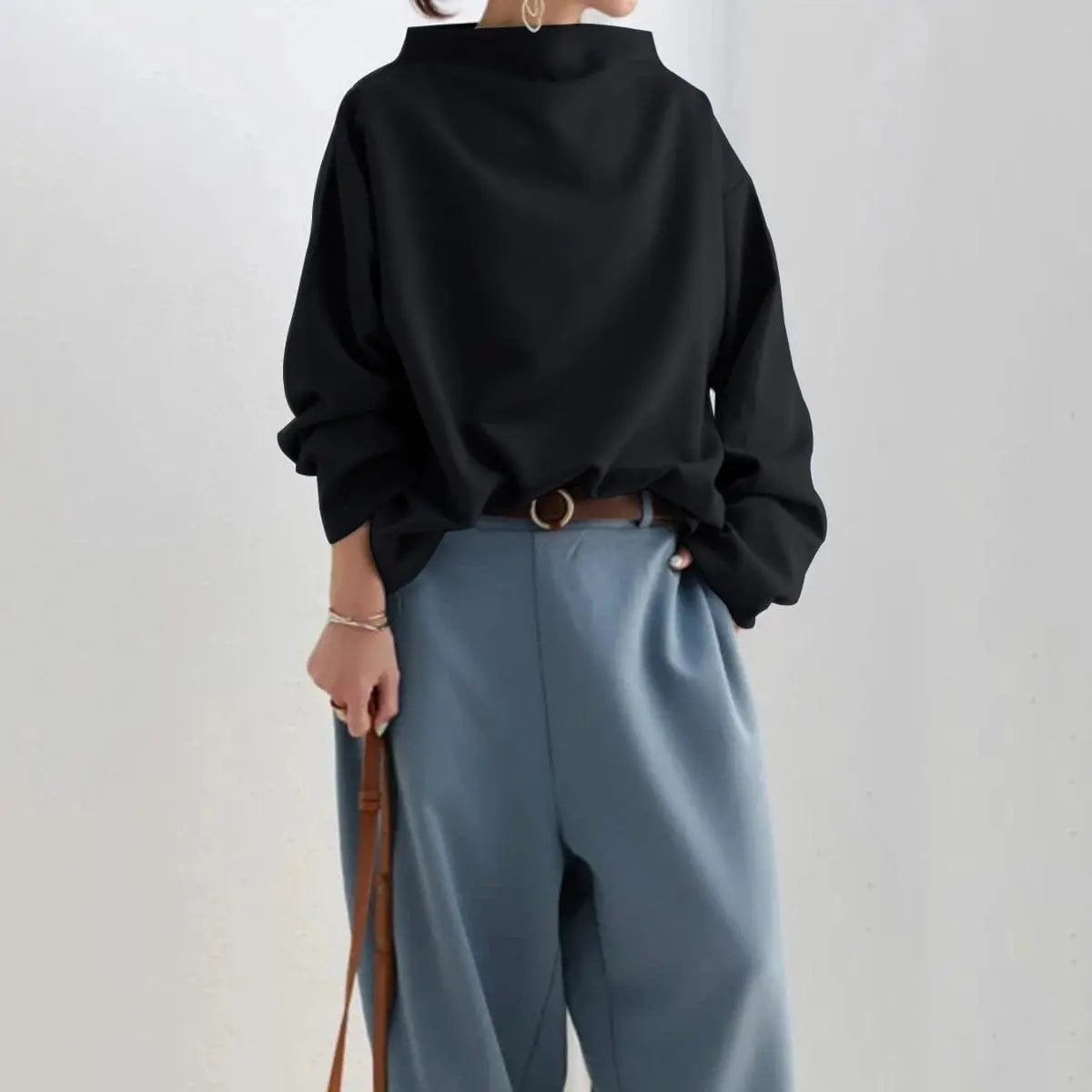 Women's Oversized High-Neck Knit Sweater Relaxed Pullover Top
