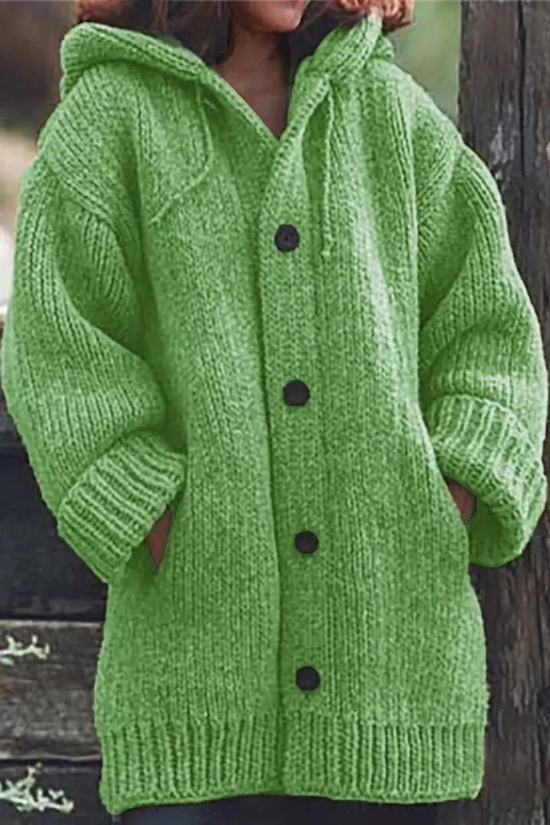 Women's Oversized Hooded Knit Button-Up Cardigan - Green