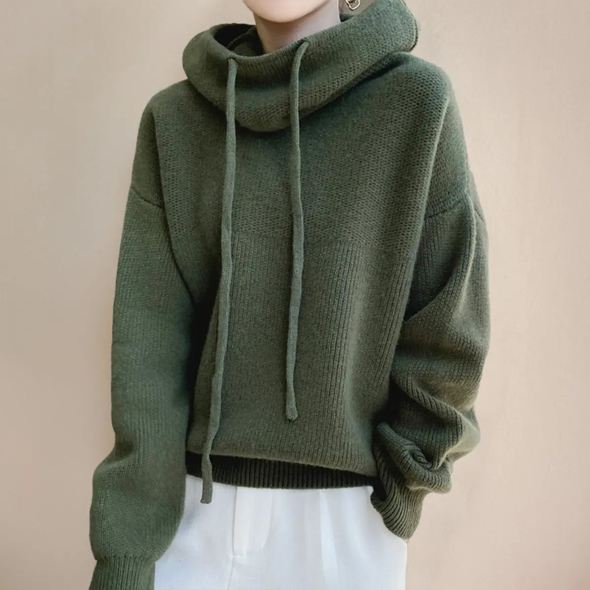 Women's Oversized Hooded Knit Turtleneck Sweater