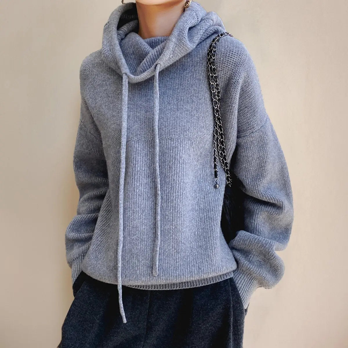 Women's Oversized Hooded Knit Turtleneck Sweater