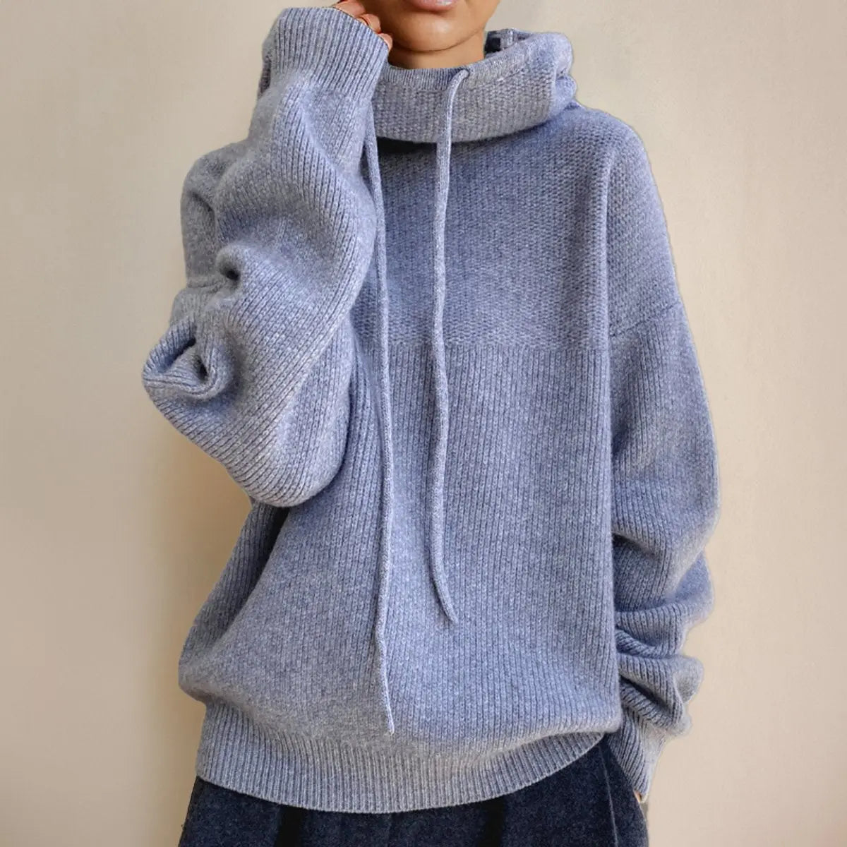Women's Oversized Hooded Knit Turtleneck Sweater - Grey