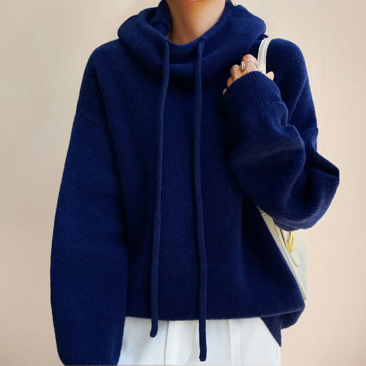 Women's Oversized Hooded Knit Turtleneck Sweater - Blue