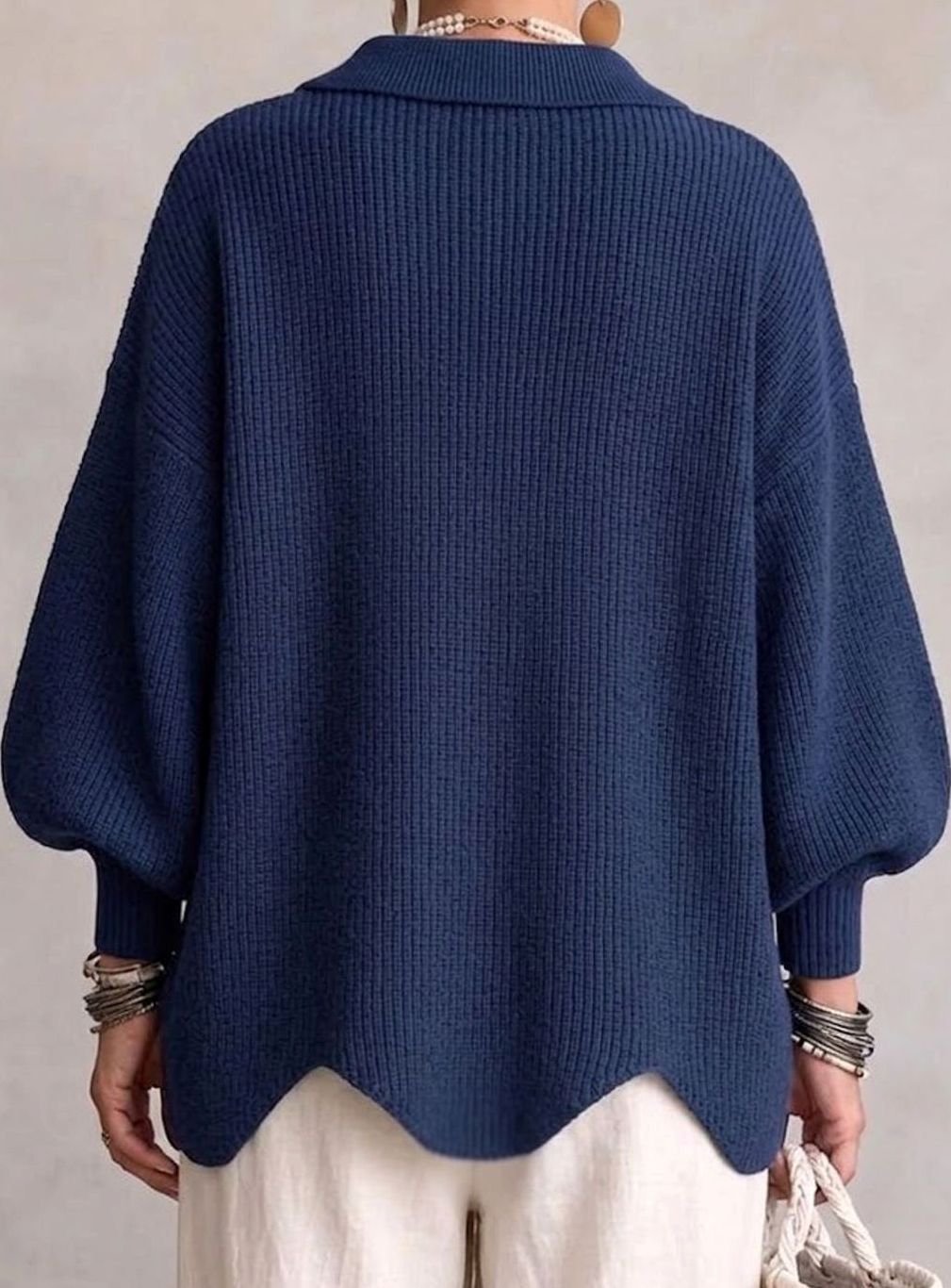 Women's Oversized Knit Cardigan Gold Button Lantern Sleeve Jumper