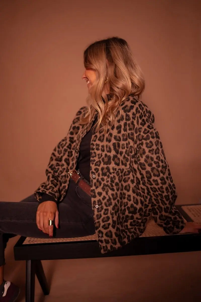 Women's Oversized Leopard Print Quilted Jacket Press-Stud Fastening