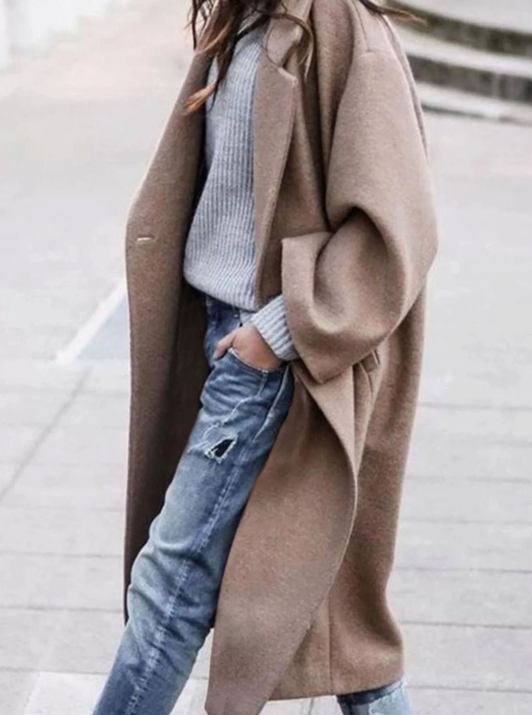 Women's Oversized Long Wool Coat Single-Breasted Winter Coat - Khaki