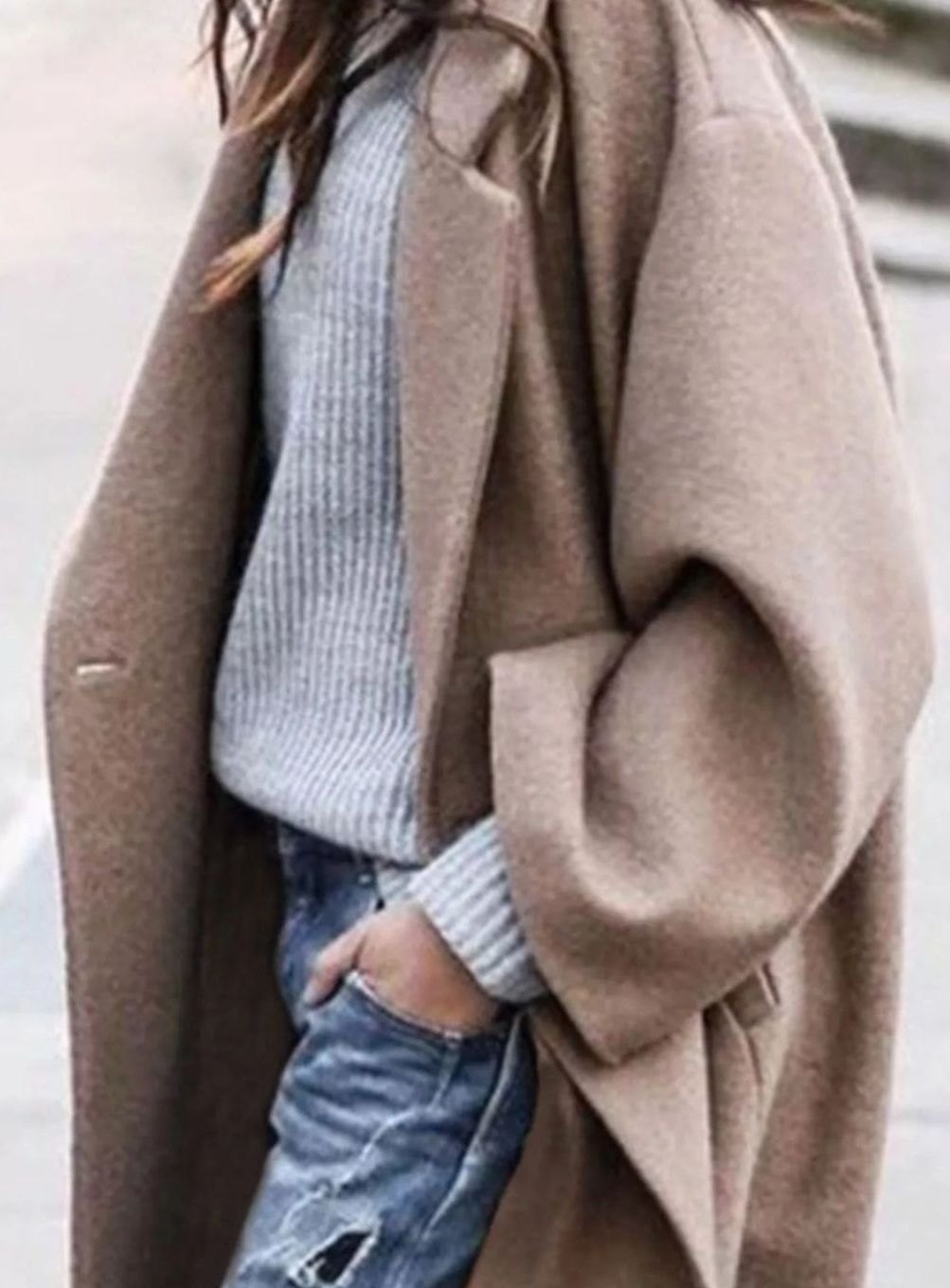 Women's Oversized Long Wool Coat Single-Breasted Winter Coat