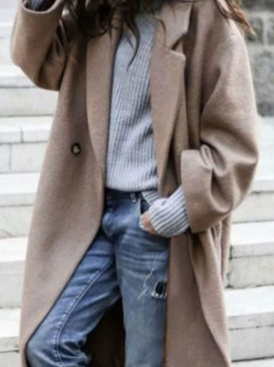 Women's Oversized Long Wool Coat Single-Breasted Winter Coat