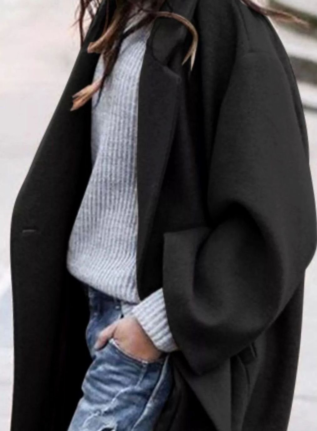 Women's Oversized Long Wool Coat Single-Breasted Winter Coat