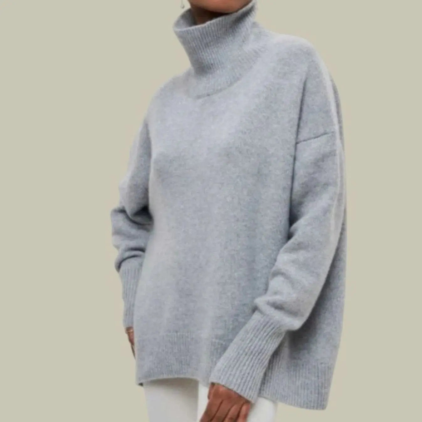 Women's Oversized Loose Fit Turtlenecks Knit Winter Jumper - Grey