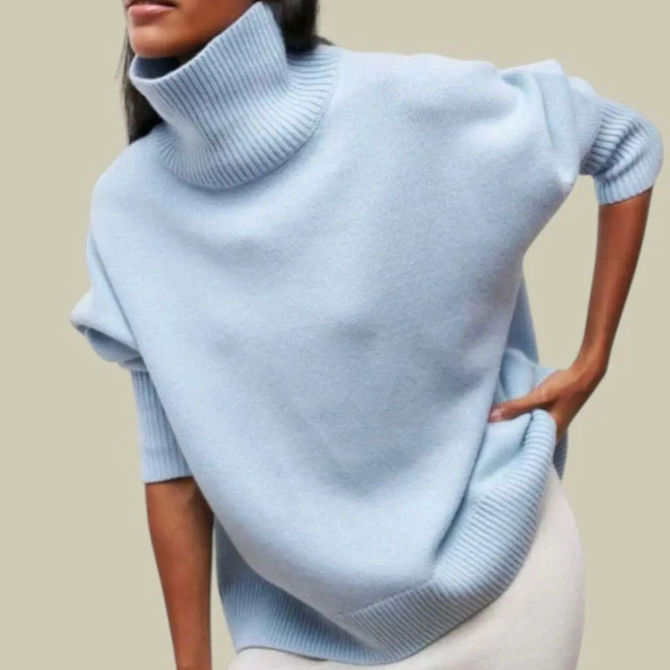 Women's Oversized Loose Fit Turtlenecks Knit Winter Jumper - Blue