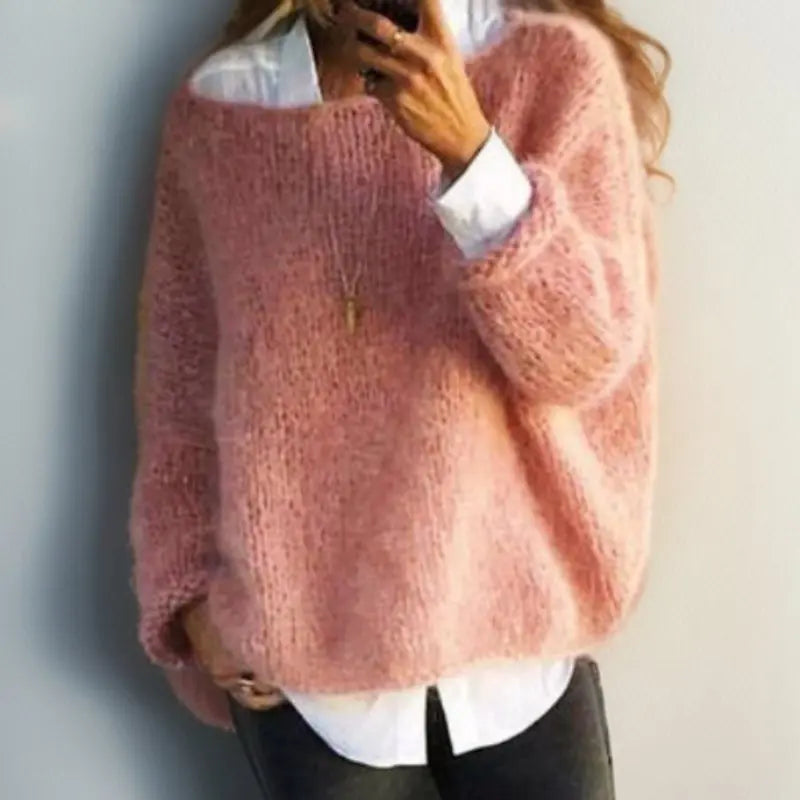 Women's Oversized Mohair Blend Knit Sweater Jumper - Light Pink