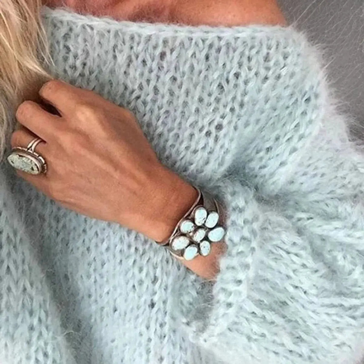 Women's Oversized Mohair Blend Knit Sweater Jumper - Light Blue
