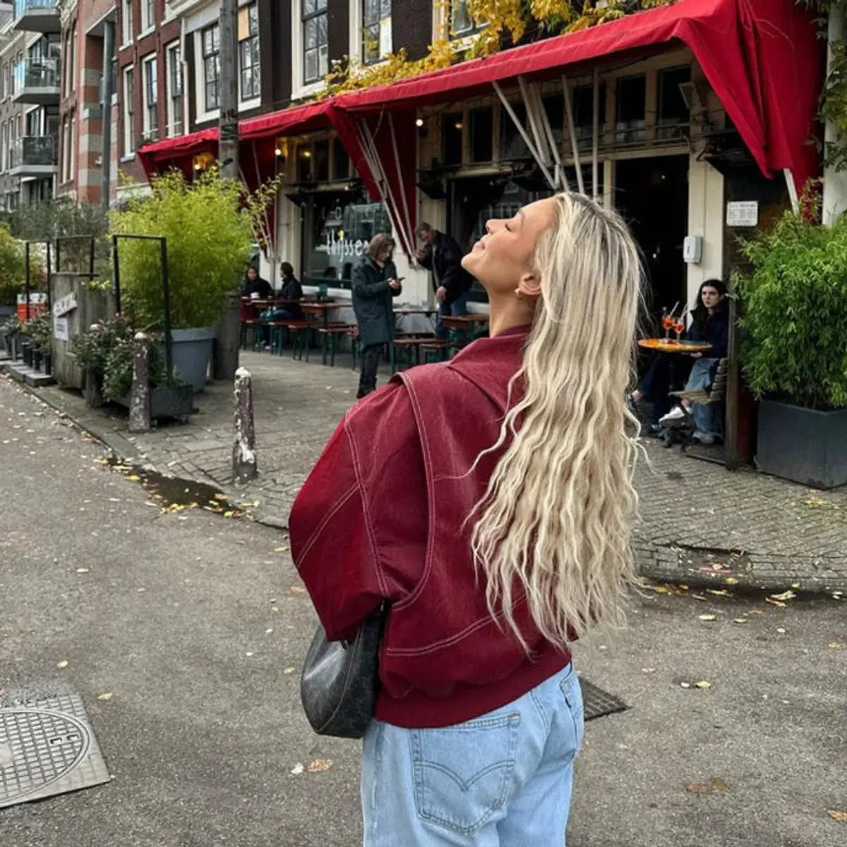 Women's Oversized Quilted Jacket Contrast Stitch Bomber