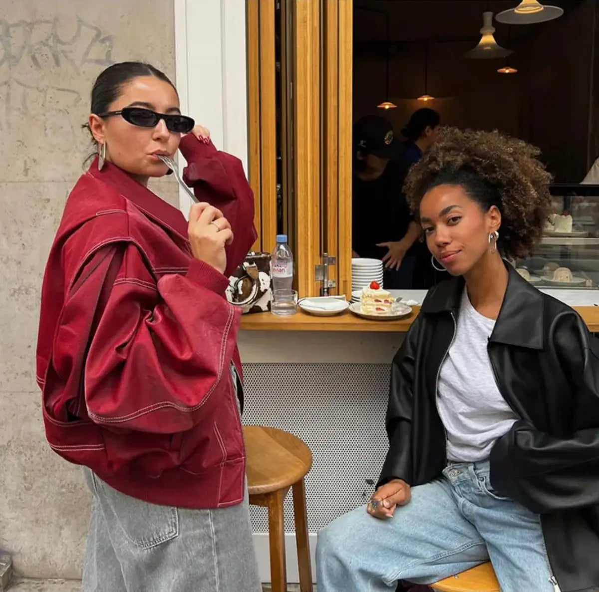 Women's Oversized Quilted Jacket Contrast Stitch Bomber