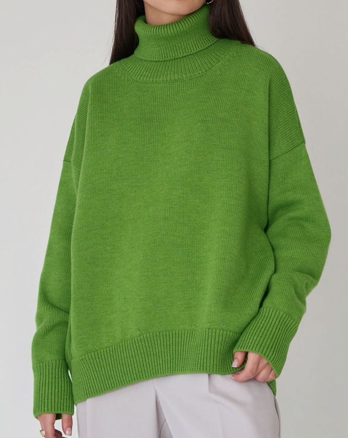 Women's Oversized Roll Neck Jumper Drop Shoulder Knit Pullover