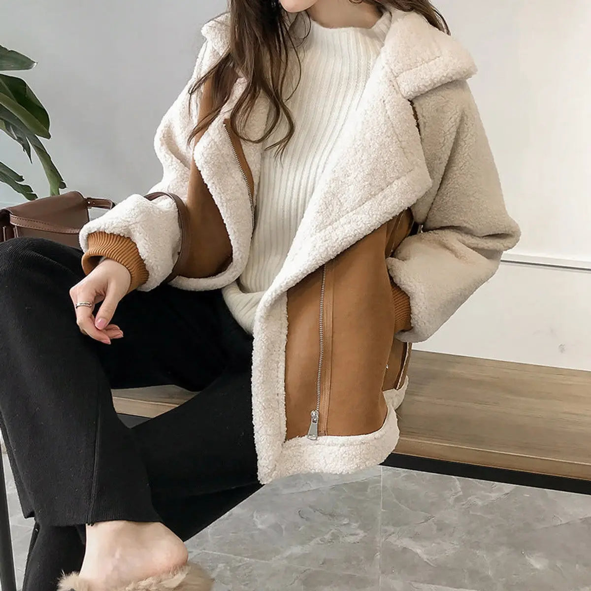 Women's Oversized Sherpa Fleece Winter Coat Zip-Up Jacket