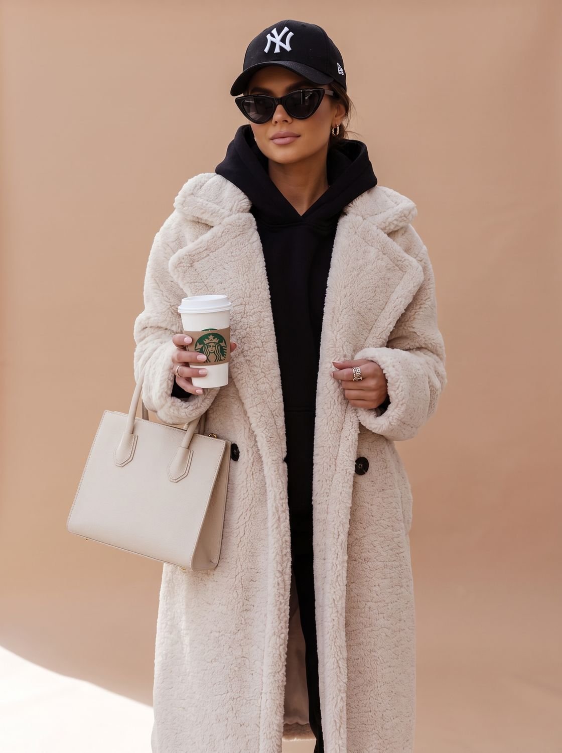 Women's Oversized Teddy Faux Fur Long Winter Coat - White