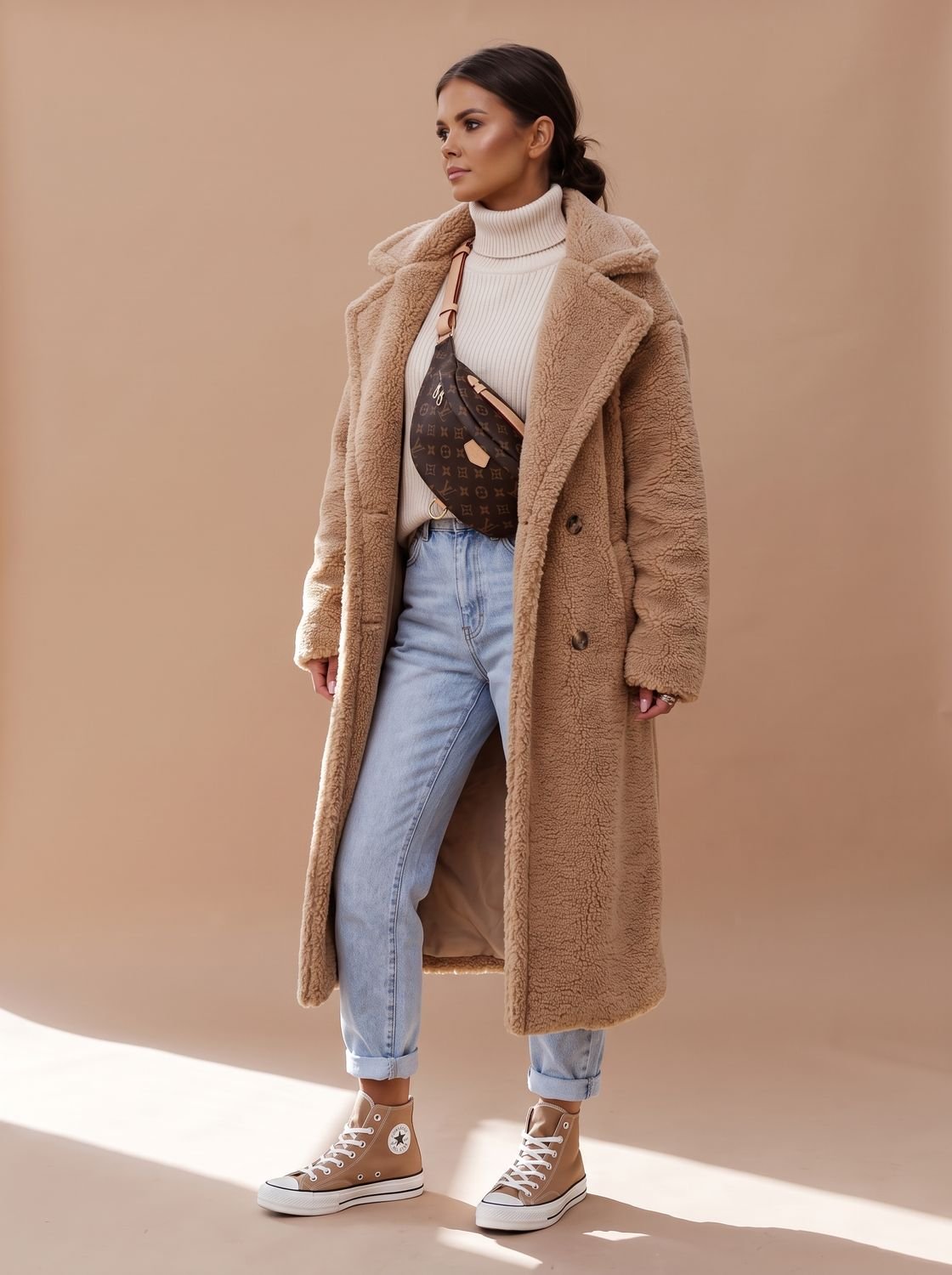 Women's Oversized Teddy Faux Fur Long Winter Coat - Lilac