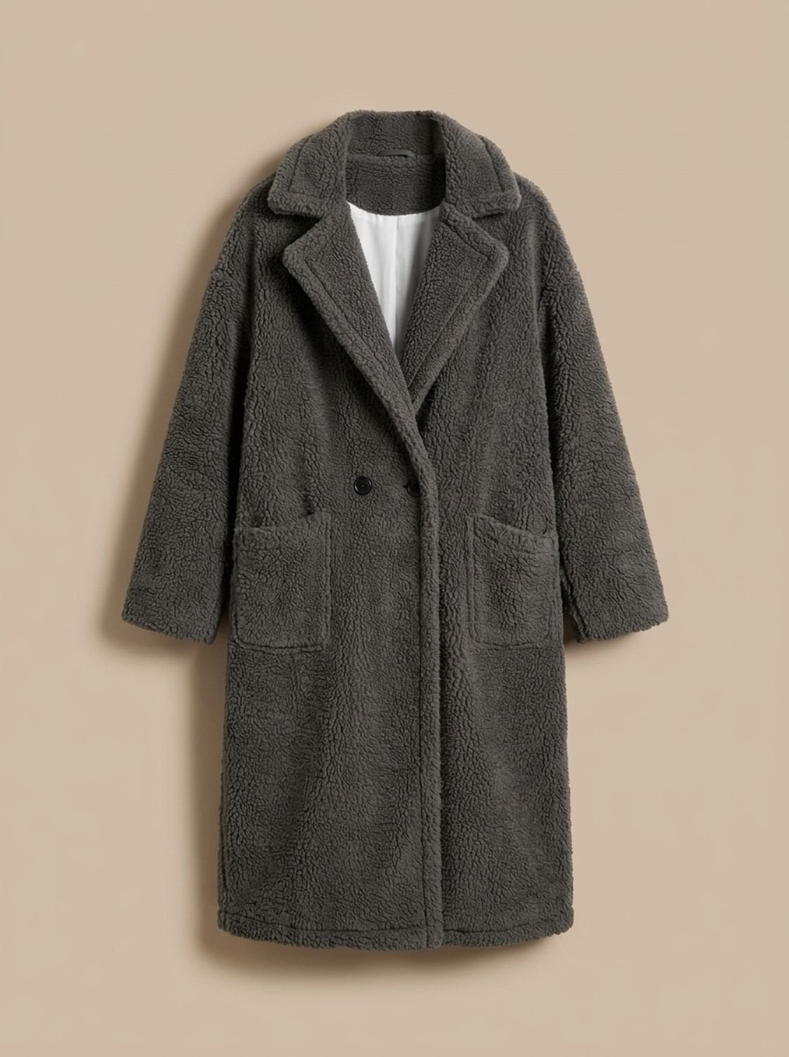 Women's Oversized Teddy Faux Fur Long Winter Coat - Grey