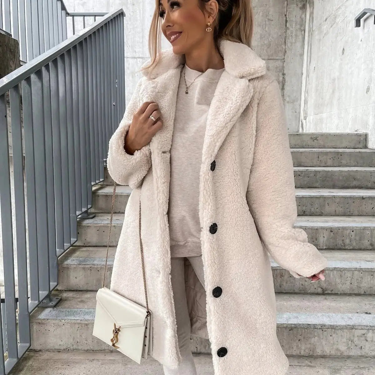 Women's Oversized Teddy Fleece Long Puffer Jacket Coat - White