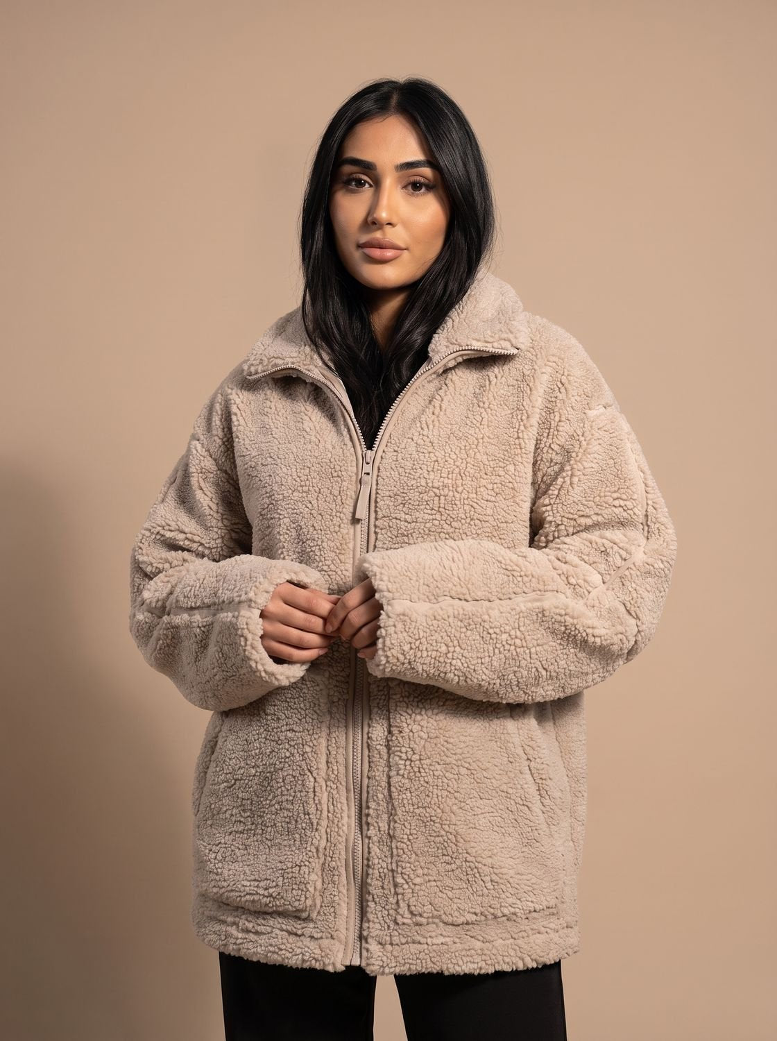 Women's Oversized Teddy Fleece Zip-Up Jacket