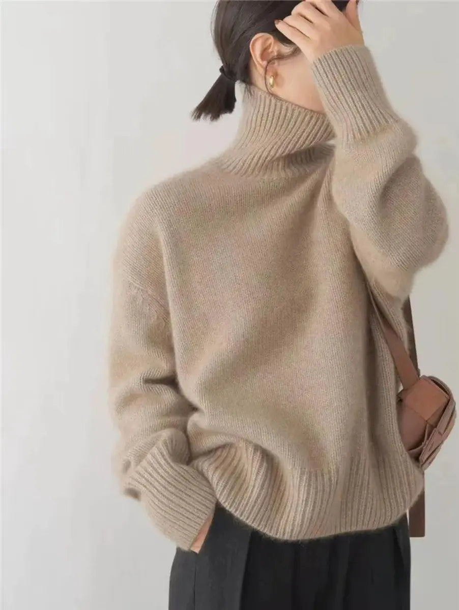 Women's Oversized Turtleneck Cashmere Knit Sweater Jumper