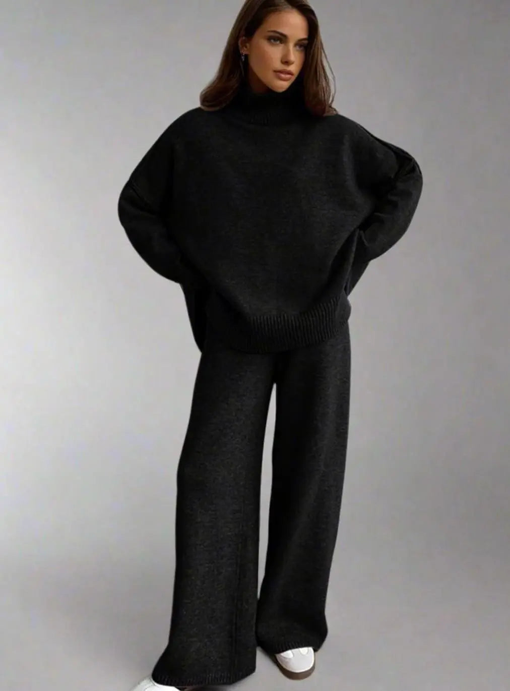 Women's Oversized Turtleneck Knit Wide-Leg Lounge Set
