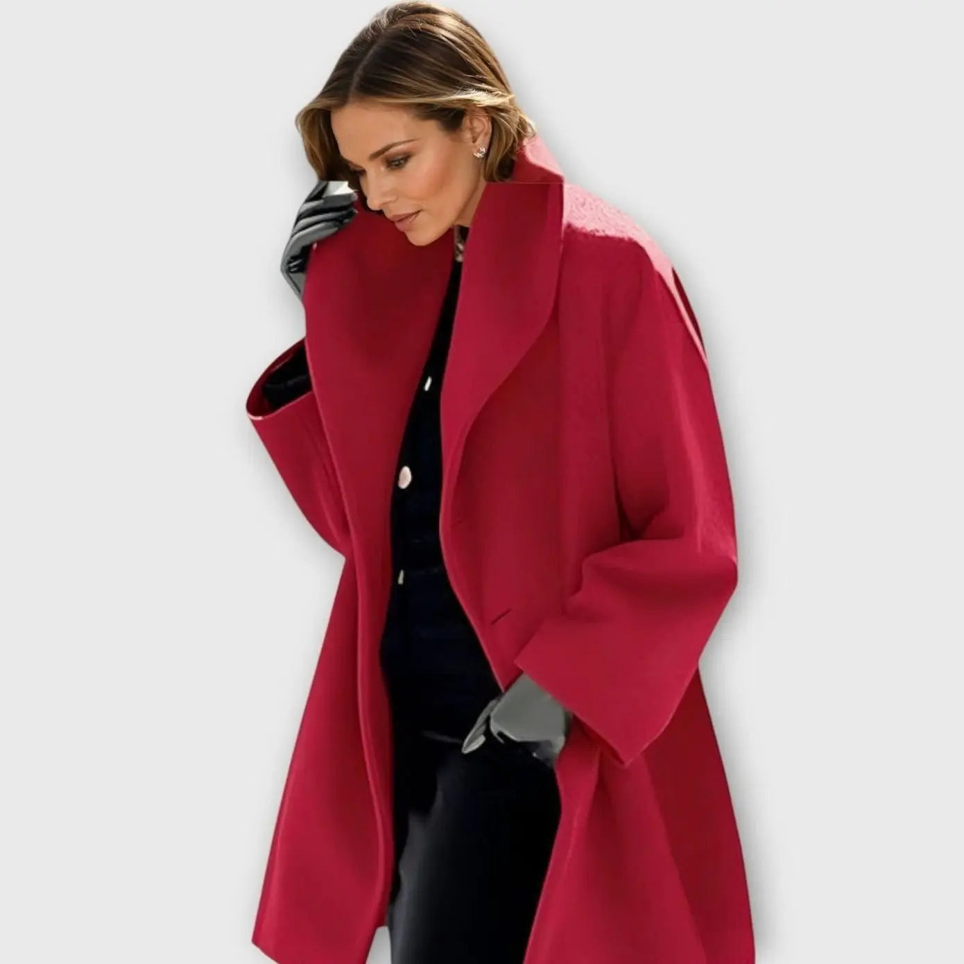 Women's Oversized Wide-Collar Winter Coat - Red