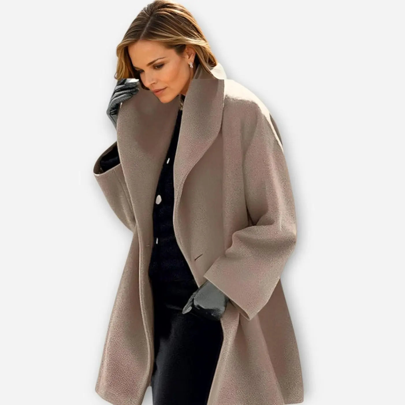 Women's Oversized Wide-Collar Winter Coat - Khaki