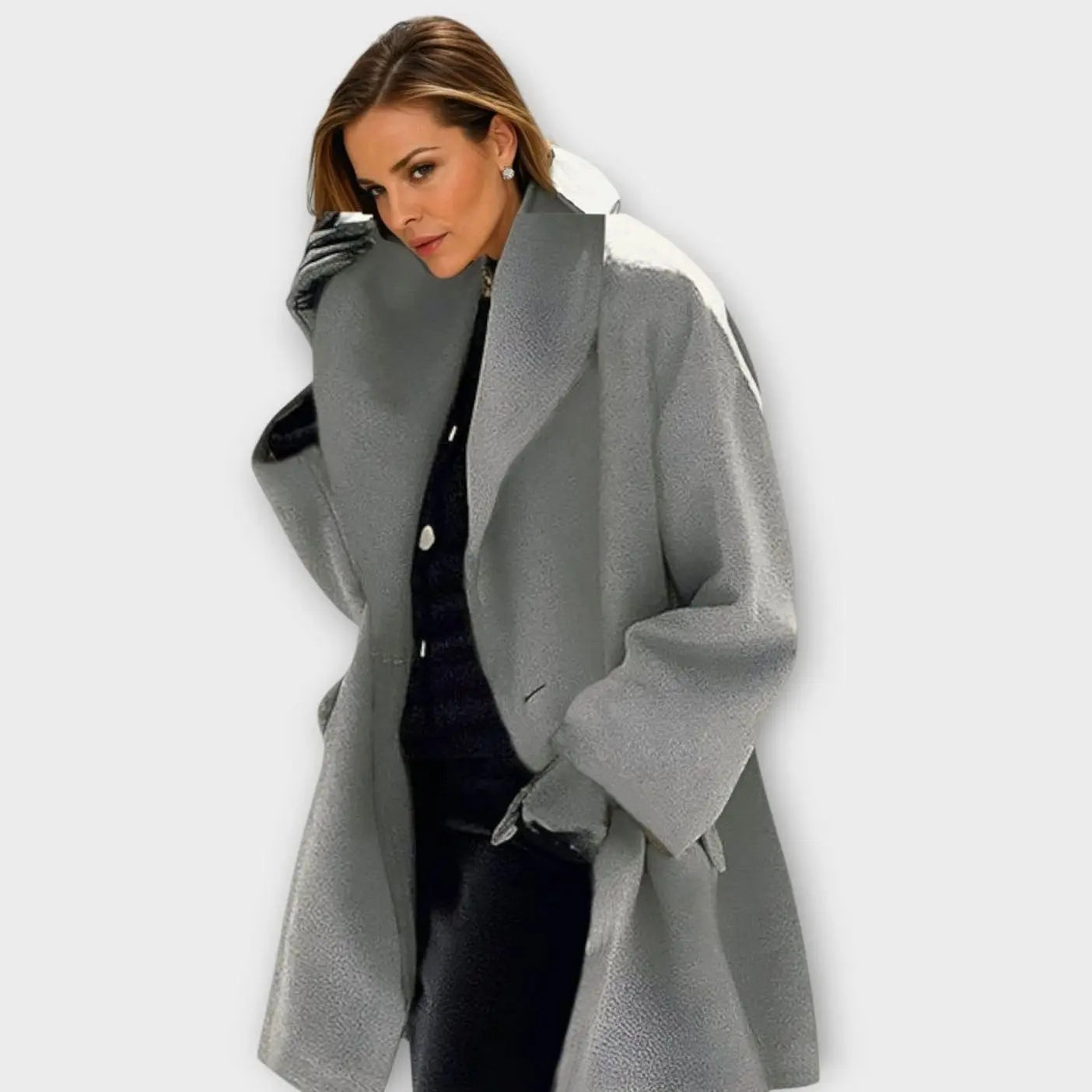 Women's Oversized Wide-Collar Winter Coat - Grey