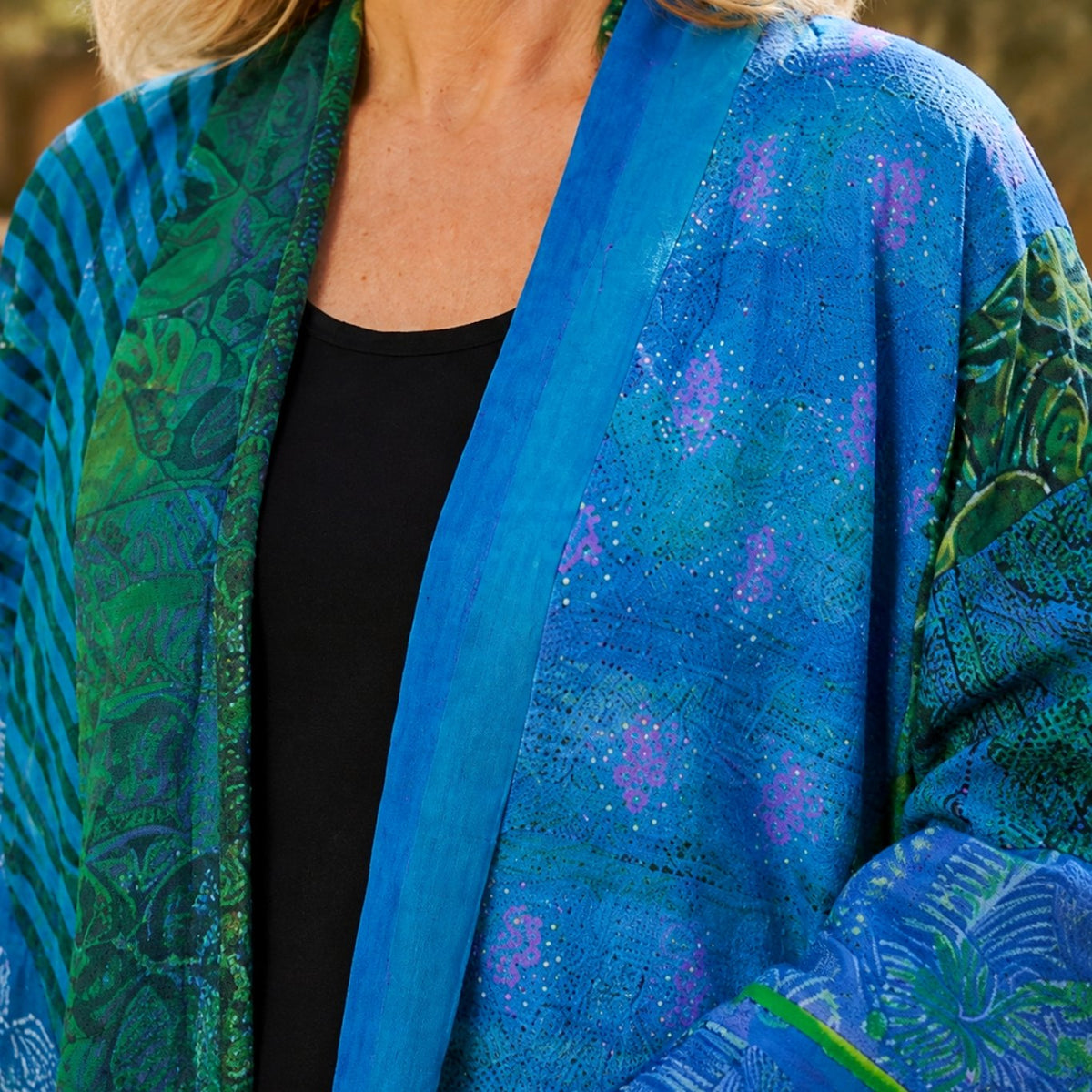 Women's Patchwork Open-Front Longline Cardigan Wide Sleeves