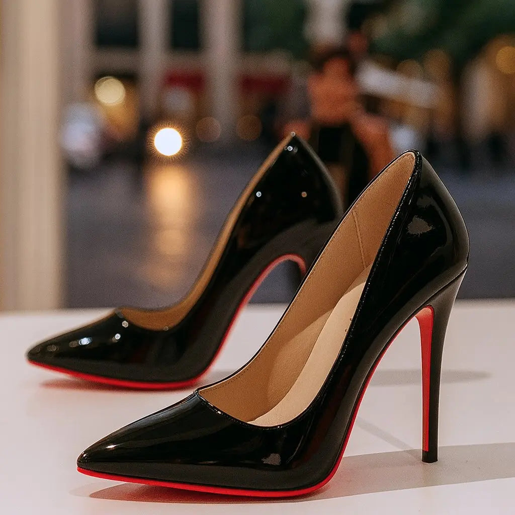 Women's Patent High Heels Pointed Toe Court Shoes - Black