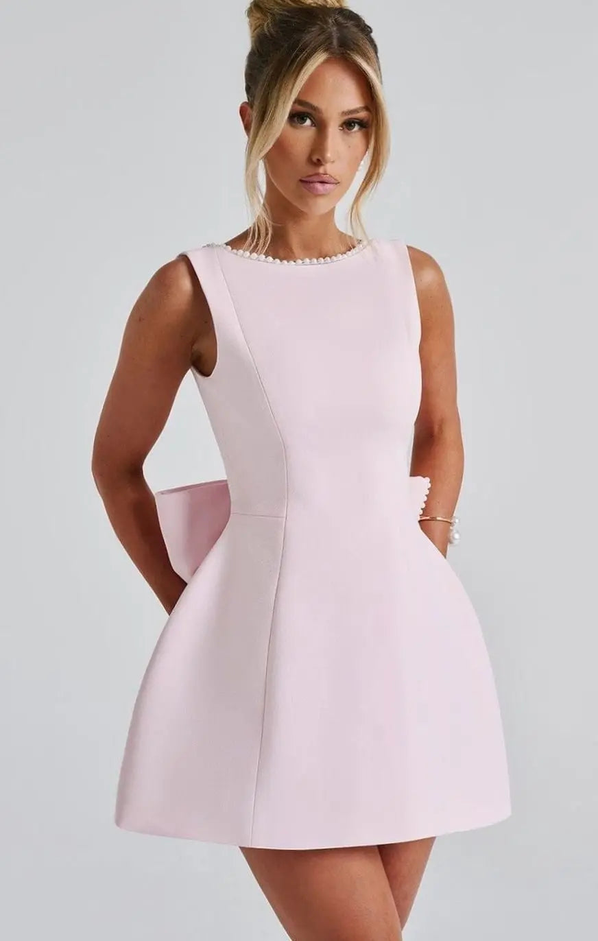 Women's Pearl Trim Sleeveless A-Line Mini Dress