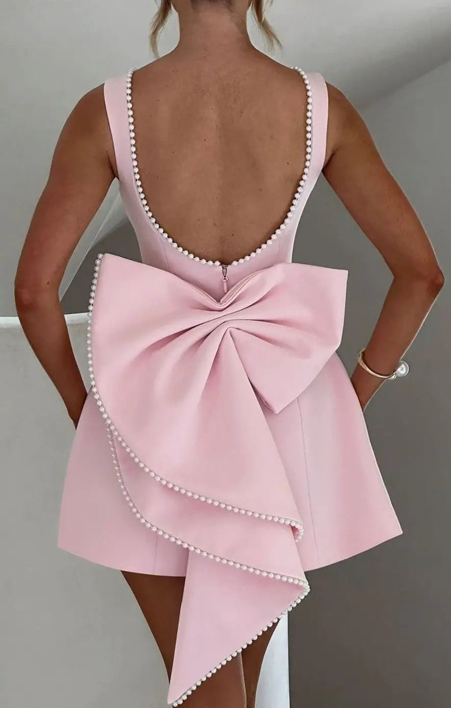 Women's Pearl Trim Sleeveless A-Line Mini Dress
