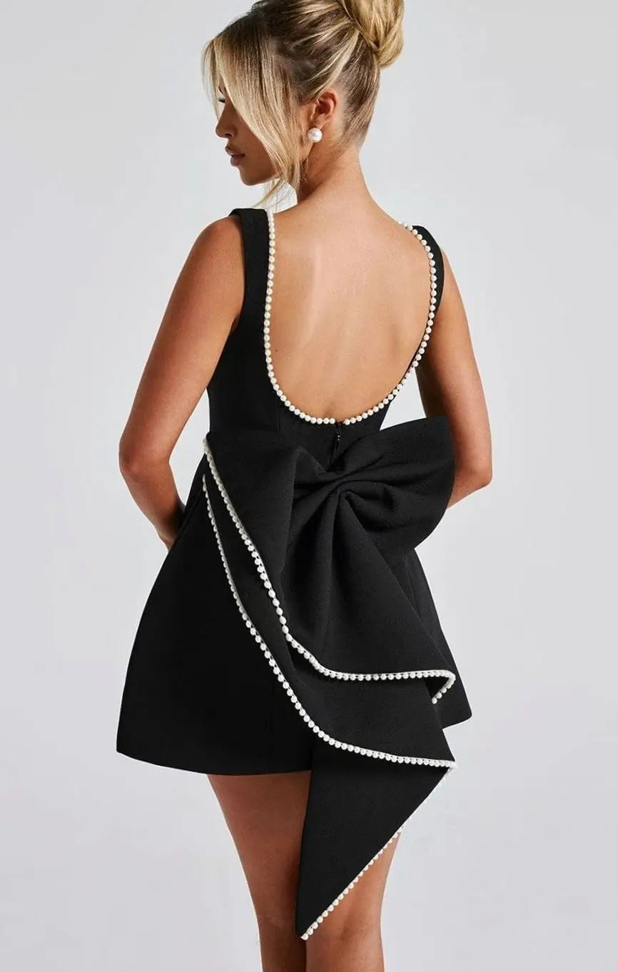 Women's Pearl Trim Sleeveless A-Line Mini Dress
