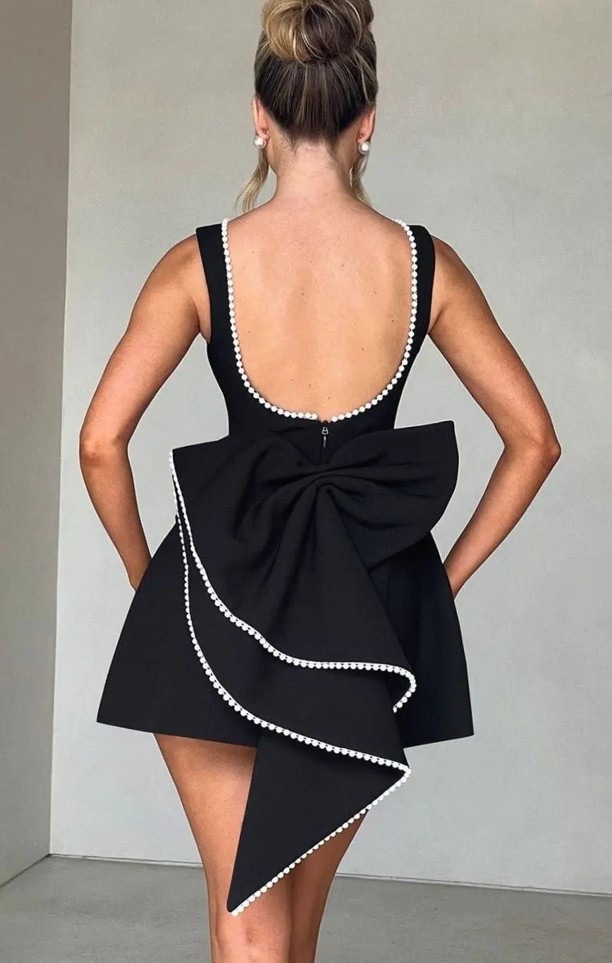 Women's Pearl Trim Sleeveless A-Line Mini Dress