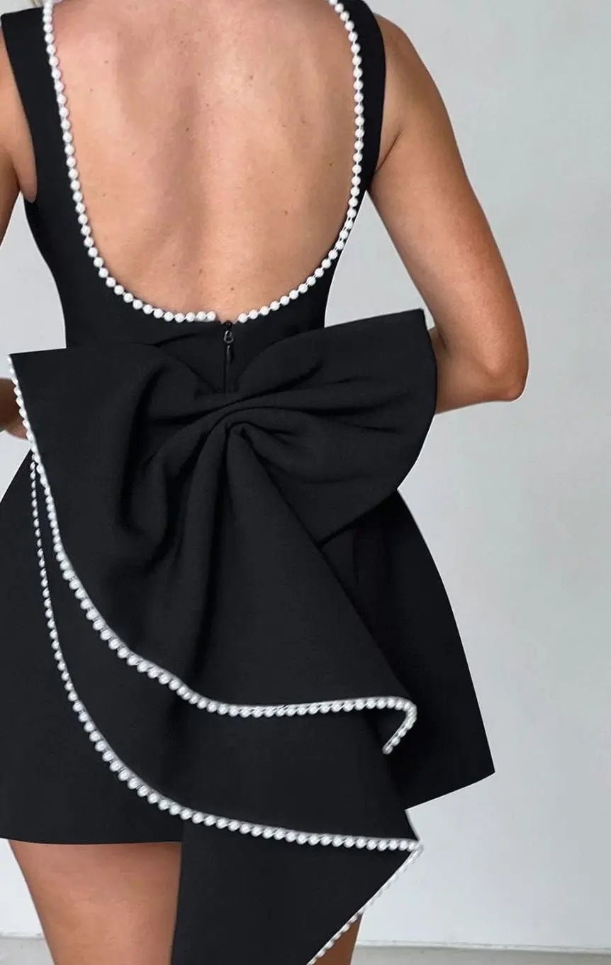 Women's Pearl Trim Sleeveless A-Line Mini Dress