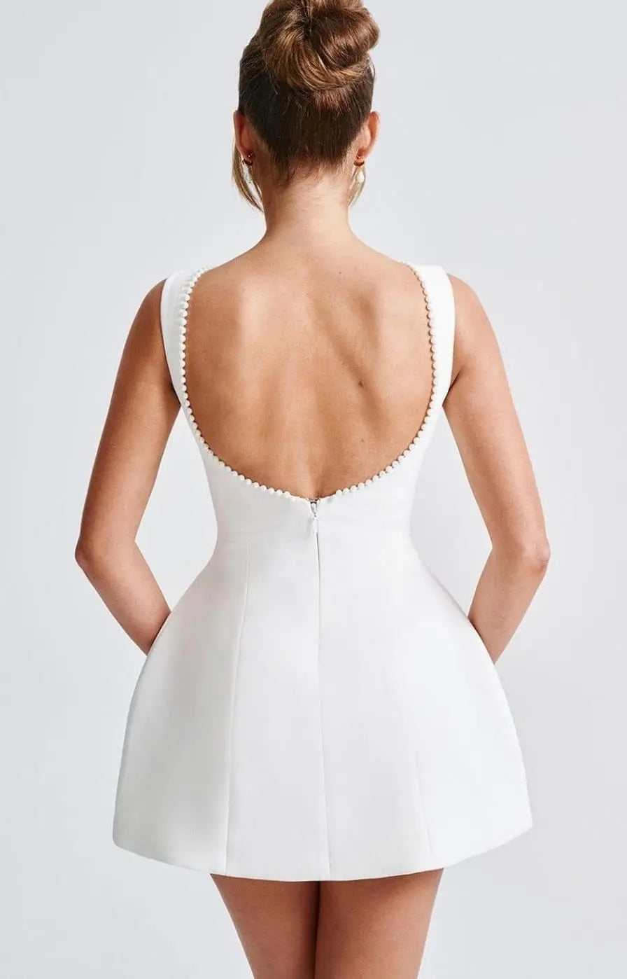 Women's Pearl Trim Sleeveless A-Line Mini Dress