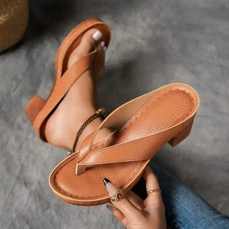 Women's Platform Flip Flops Orthopedic Thong Sandals - Brown