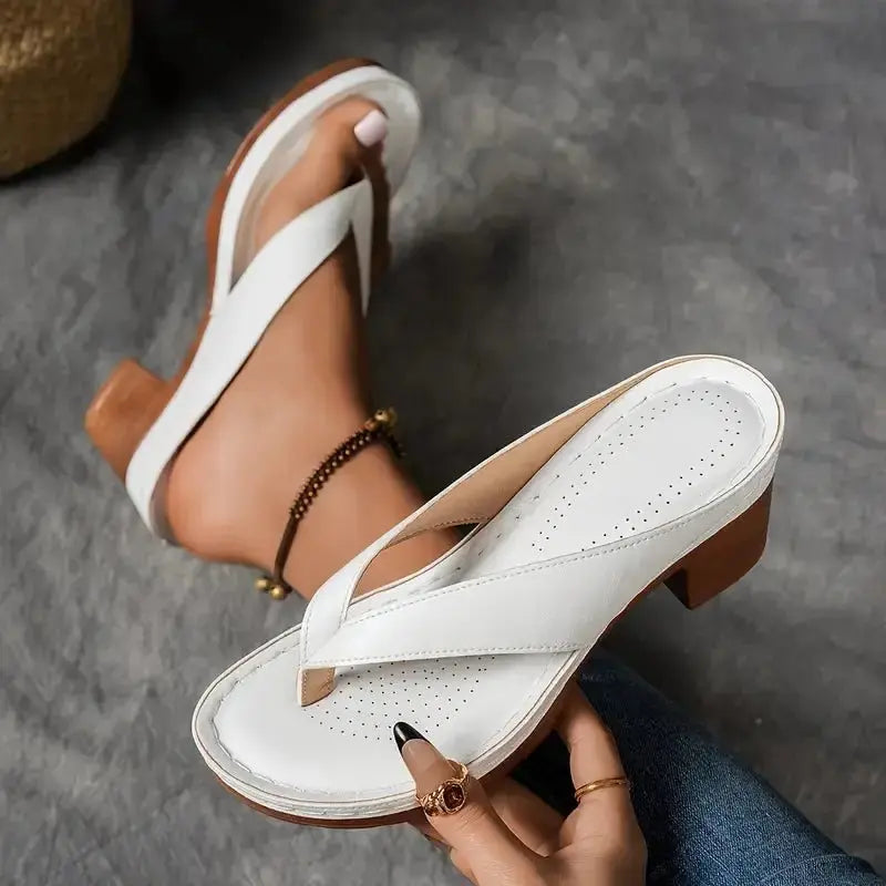 Women's Platform Flip Flops Orthopedic Thong Sandals - White