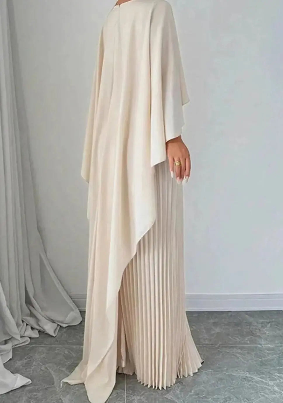 Women's Pleated Cape Overlay Formal Maxi Dress