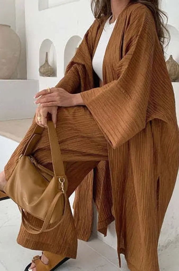 Women's Pleated Kimono Wide-Leg Trouser Two-Piece Set Co Ord