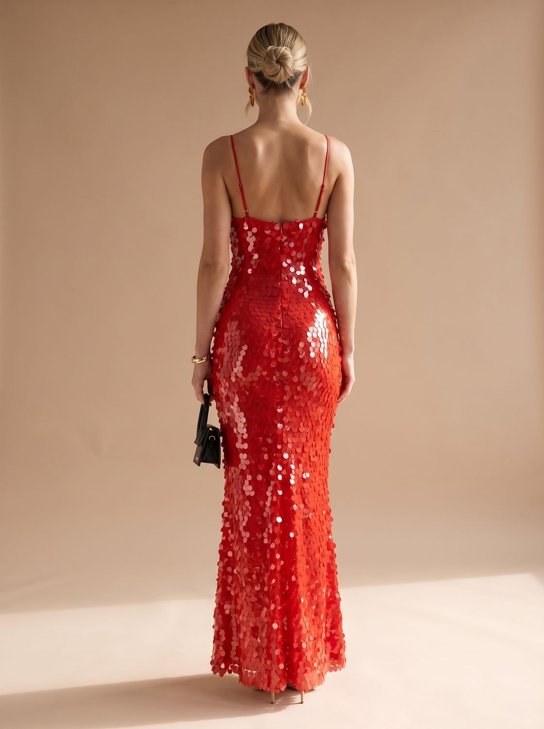 Women's Plunge-Neck Open-Back Sequin Maxi Dress