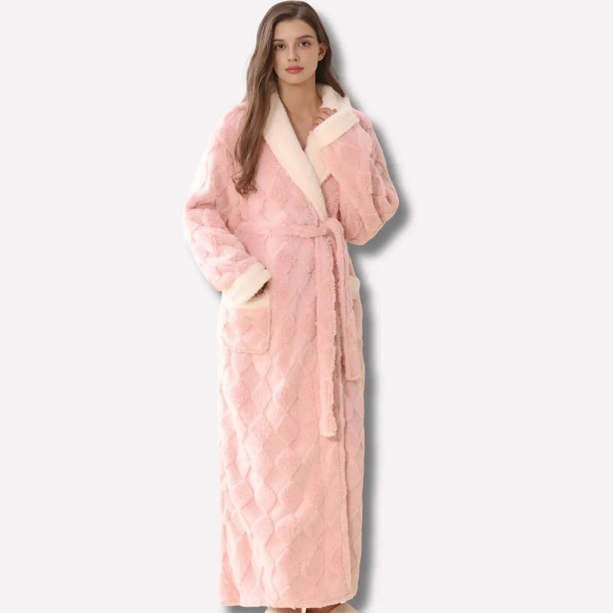 Womens Plush Fleece Ankle-Length Belted Dressing Gown - Pink