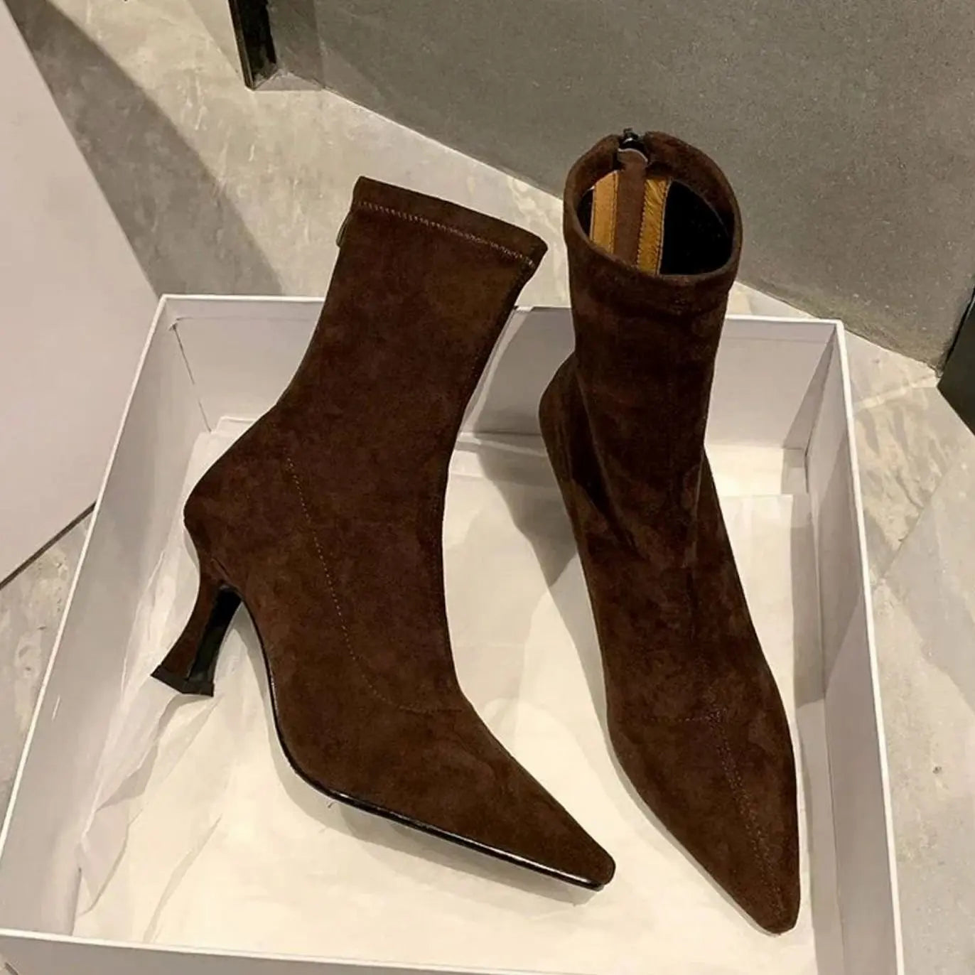 Women's Pointed Kitten Heel Suede Ankle Boots