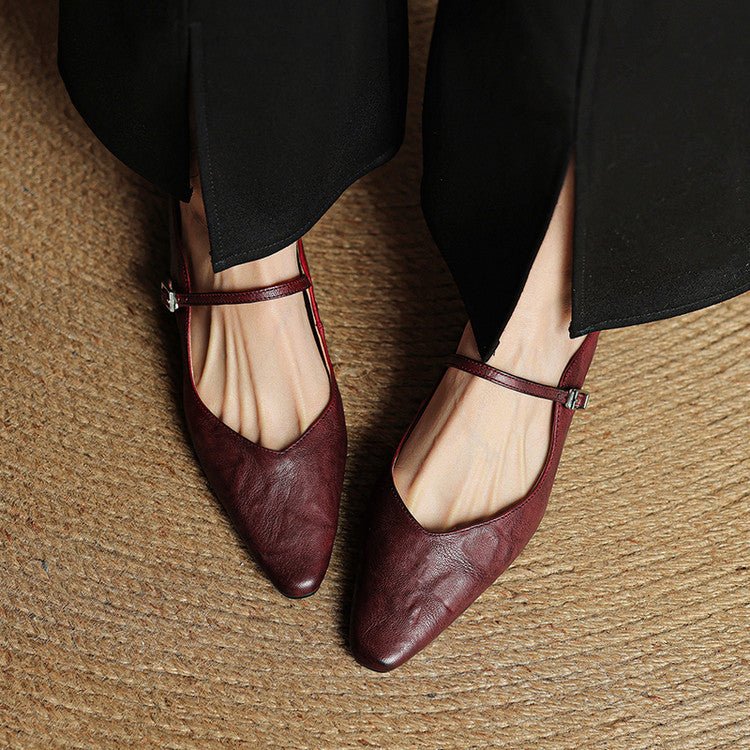 Women's Pointed Toe Mary Jane Mules with Ankle Strap