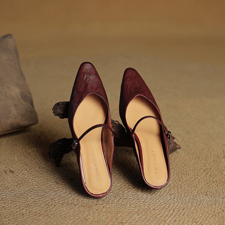 Women's Pointed Toe Mary Jane Mules with Ankle Strap