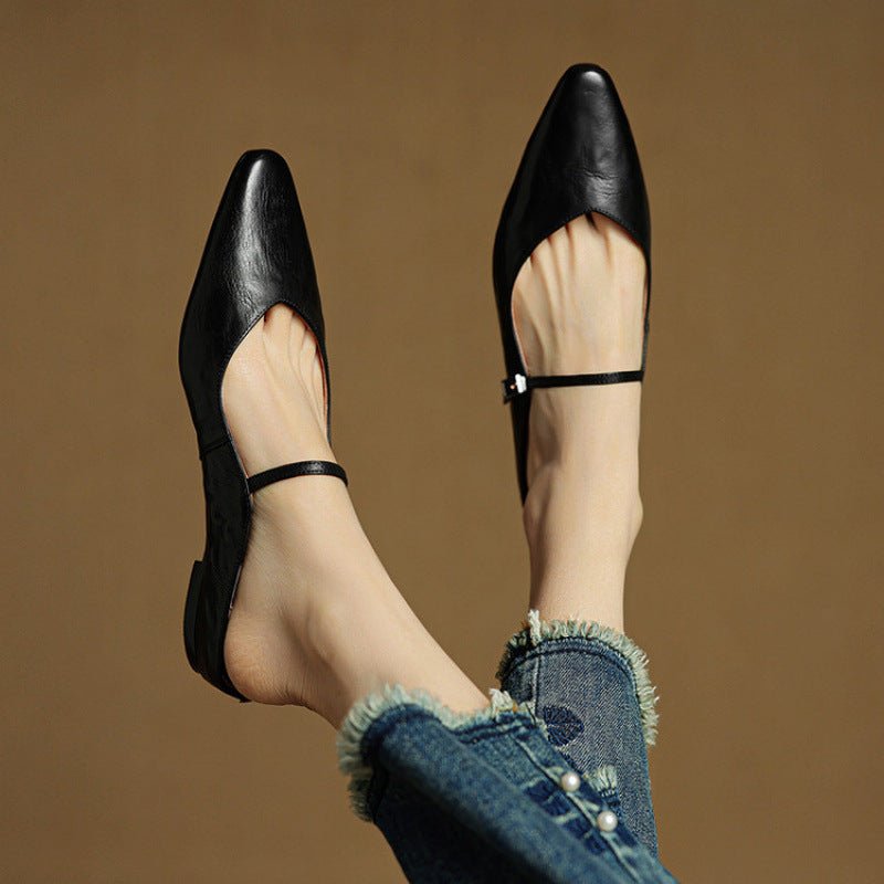 Women's Pointed Toe Mary Jane Mules with Ankle Strap