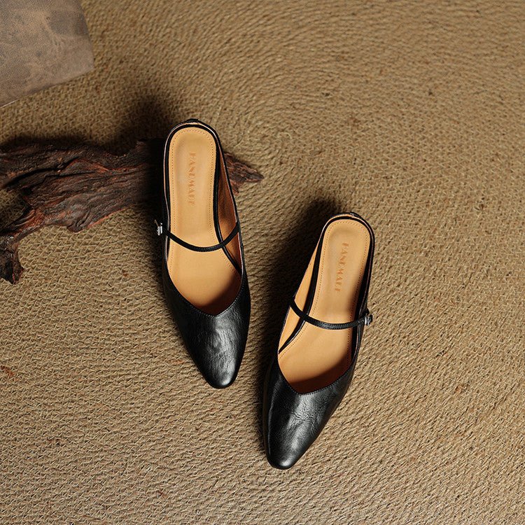 Women's Pointed Toe Mary Jane Mules with Ankle Strap